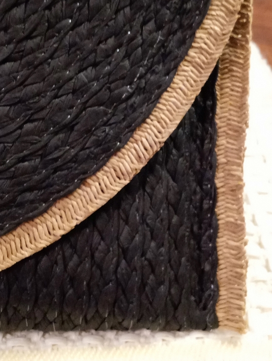 NWT Woven Paper Straw Crossbody/Clutch, Black/Tan - Picture 4 of 10